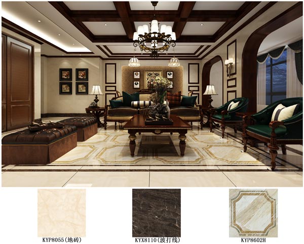 陶瓷一线品牌金艾陶瓷砖美式客厅效果图